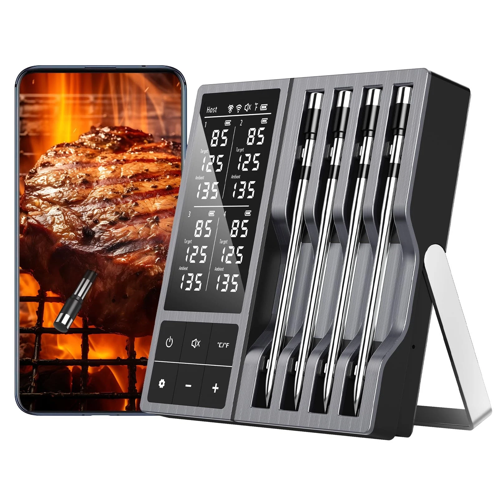 Wireless Meat Thermometer with Smart Timer & APP Alerts, 800ft Bluetooth Gril...