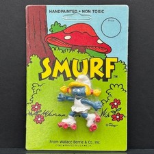 Smurfs 20126 Vtg Roller Skating Smurfette Smurf Figure Skater Sealed On Card