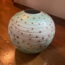 Kasho Kutani Vase 14cm Plum Chirashi Blue-Gold Cermic with Box