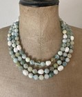 Aquamarine Baroque Pearl Triple Strand Necklace 11mm Beads Chinese Medallion — photo 8