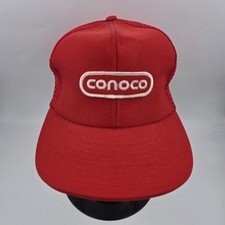 Vintage 1990's Conoco Gas Oil Red Trucker Hat Cap Adjustable SnapBack Mesh OSFA