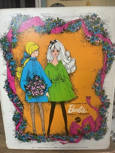 VTG 1968 Mattel World Of Barbie Doll Trunk Carrying Case & 1960s Clothes, Dolls