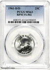 1961 D/D Washington Quarter, PCGS MS63, RPM FS-502