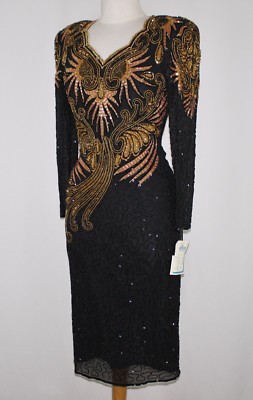 JASDEE Vintage Dress Long Sleeve Bead & Sequins Hand Work On Silk Style 6212