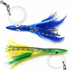 4pcs 6" Fishing Tuna Clone Feather Head Rigged Trolling lure Blue Purple Black