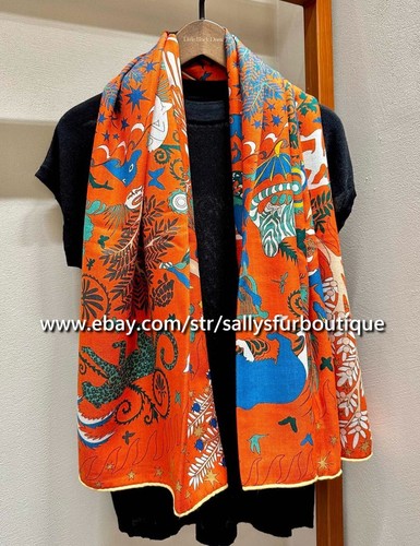 Sallys 70% Cashmere & 30% Silk Wrap Scarf Tribal Animal Print 2 Face Shawl 53" - Picture 36 of 67