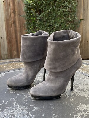 Gucci Gray Suede Foldover Ankle Booties Womens EU 35 US 5