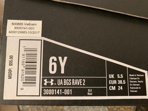 NIB-UNDER ARMOUR BGS RAVE 2 BIG BOY'S SNEAKERS SIZE 6Y~BLACK/WHITE/GREY - Picture 8 of 8