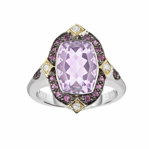 Phillip Gavriel Design Pink Amethyst, Rhodolite, Diamond Ring 18k Gold N Silver - Picture 2 of 6