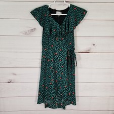 Anthropologie HD In Paris Dress Ruffle Faux Wrap Tie Waist Womens Size 6 Green.