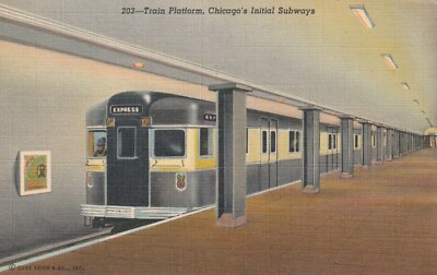 Chicago IL-Illinois, Subway Train Platform, Antique Linen Souvenir Postcard