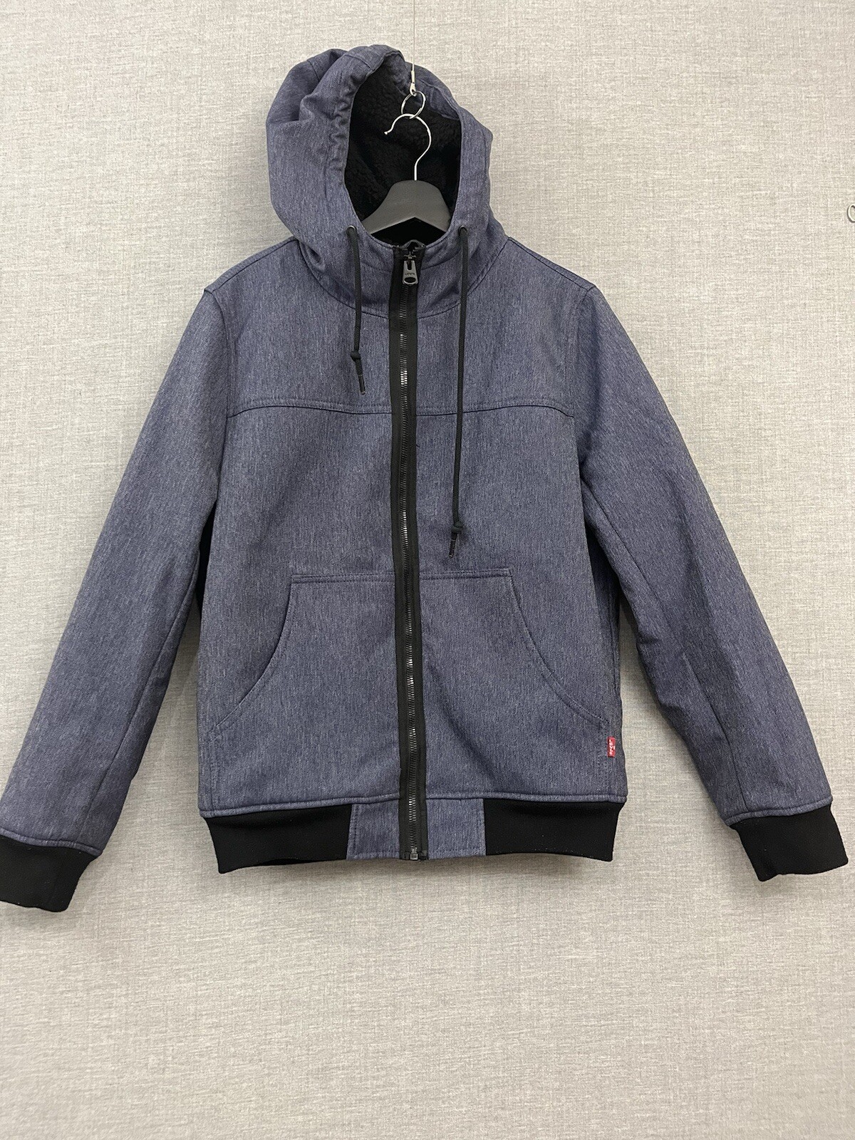 Levis Jacket Mens Small Blue Hoodie Coat Sherpa Lined Full Zip Polyester