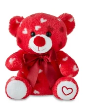 Valentine’s Day 8” Red Teddy Bear With Hearts Print & Ribbon Way to Celebrate