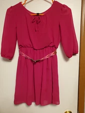 Amy's Closet Girls Burgandy Polyester Dress 3/4 Sleeve Lined Bows Belt Size 7