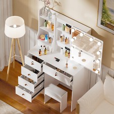 6 Drawers Vanity Desk Set with Large LED Lighted Mirror for Bedroom Makeup Dress