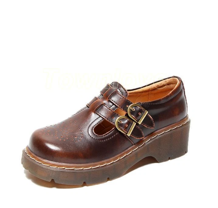 Винтажный Mary Jane туфли круглый носок японский женщин пряжка плоскостях низкий верхний туфли - Изображение 4 из 4