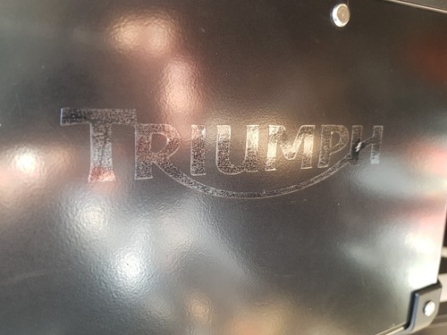 2 X TRIUMPH VINYL STICKERS WHITE, CLEAR GLOSS OR SILVER ETCH EFFECT 148mm x 35mm - Picture 5 of 9