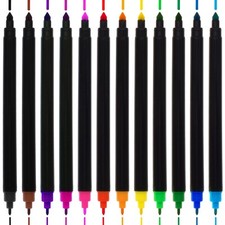 12 Double Sided Felt Tip Pens FINE / BULLET POINT NIB Dual Thin Thick Marker Set