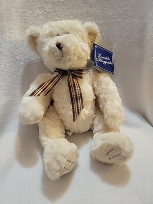 Goffa White Teddy Bear Plush Stuffed Animal with Plaid Bow Soft For ...