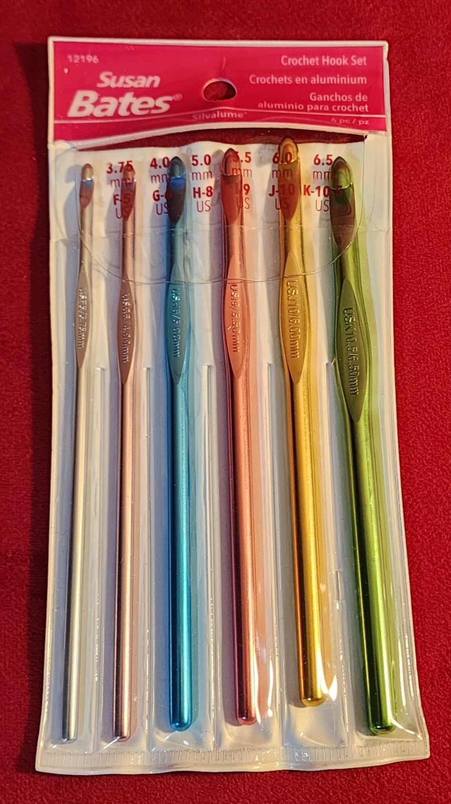 New Susan Bates Silvalume Crochet Hook Set in Pouch Sizes F, G, H, I, J, K Free