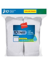 Hanes Boys 10 Pack White FreshIQ Odor Protection EZ Sort Crew Socks 4 1/2- 8 1/2