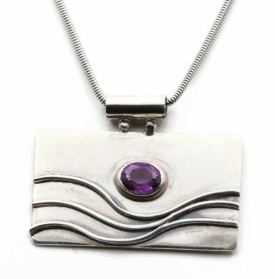 Vintage''80 BIG Rachel Gera Silver 925 Rectangle Pendent O.O.A.K Signed Modernist