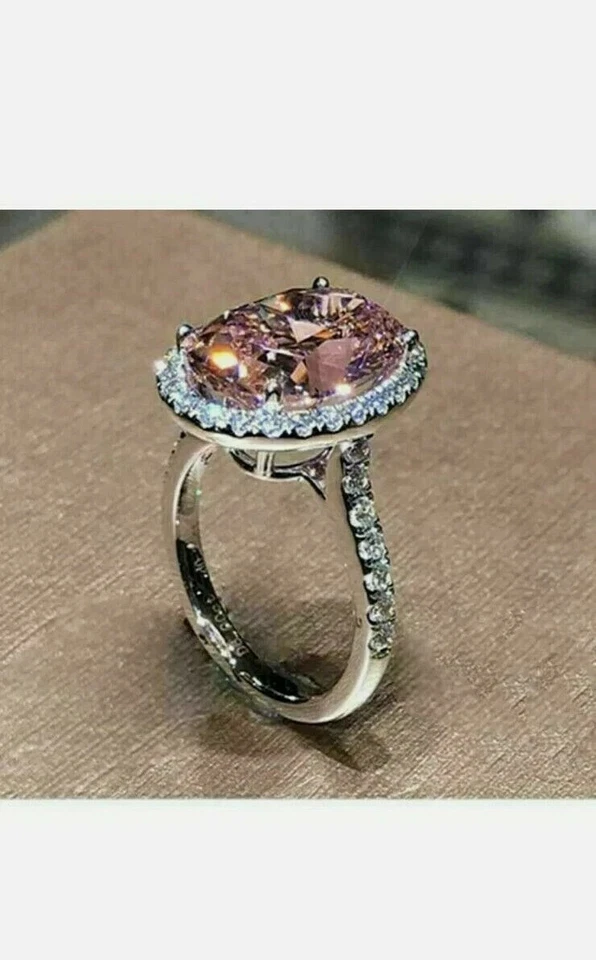 5.00 Ct Natural Morganite Diamond Engagement Proposal Ring 14K Solid White Gold - image 2 of 4