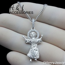 16"-24"MEN 925 STERLING SILVER 2MM MIAMI CUBAN CHAIN CZ BABY JESUS PENDANT 244
