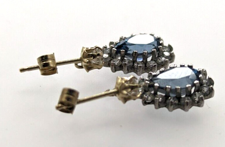 9ct Yellow Gold Dangle Earrings Topaz Stones Stamped Stem Butterfly Closures image 9