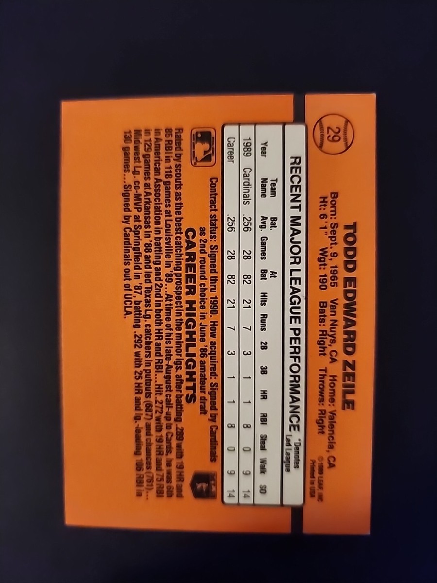 1990 Donruss Todd Zeile Rookie Error Card No dot after Inc | eBay