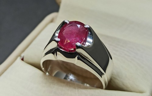 Natural Oval Cut 4.5 Carat Red Ruby Sterling Silver 925 Handmade Yakoot Men Ring - Picture 4 of 12