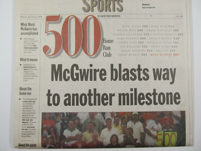 Vintage Souvenir Edition Newspaper 1999 Mark McGwire 500 Home Runs MLB History