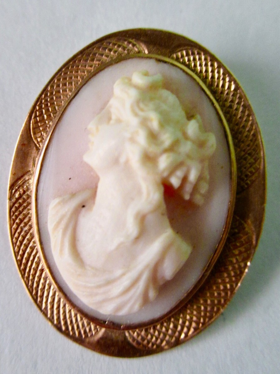 10K Gold Antique Victorian Shell Cameo Pin Brooch Pendant by DINGWALL View 5