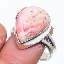 Natural Rhodochrosite Gemstone 925 Sterling Silver Jewelry Ring Size 7.5 US 