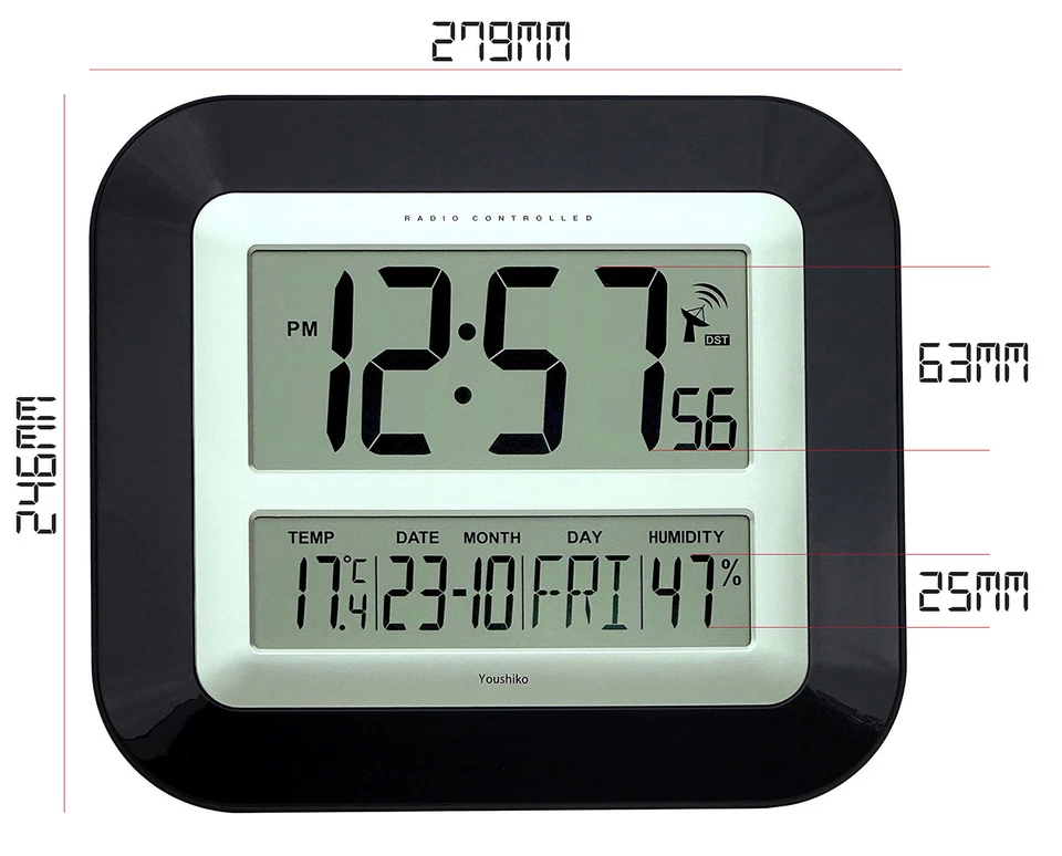 Radio Controlled Wall Clock with Temperature and Humidity display Jumbo LCD - Image 3 of 4