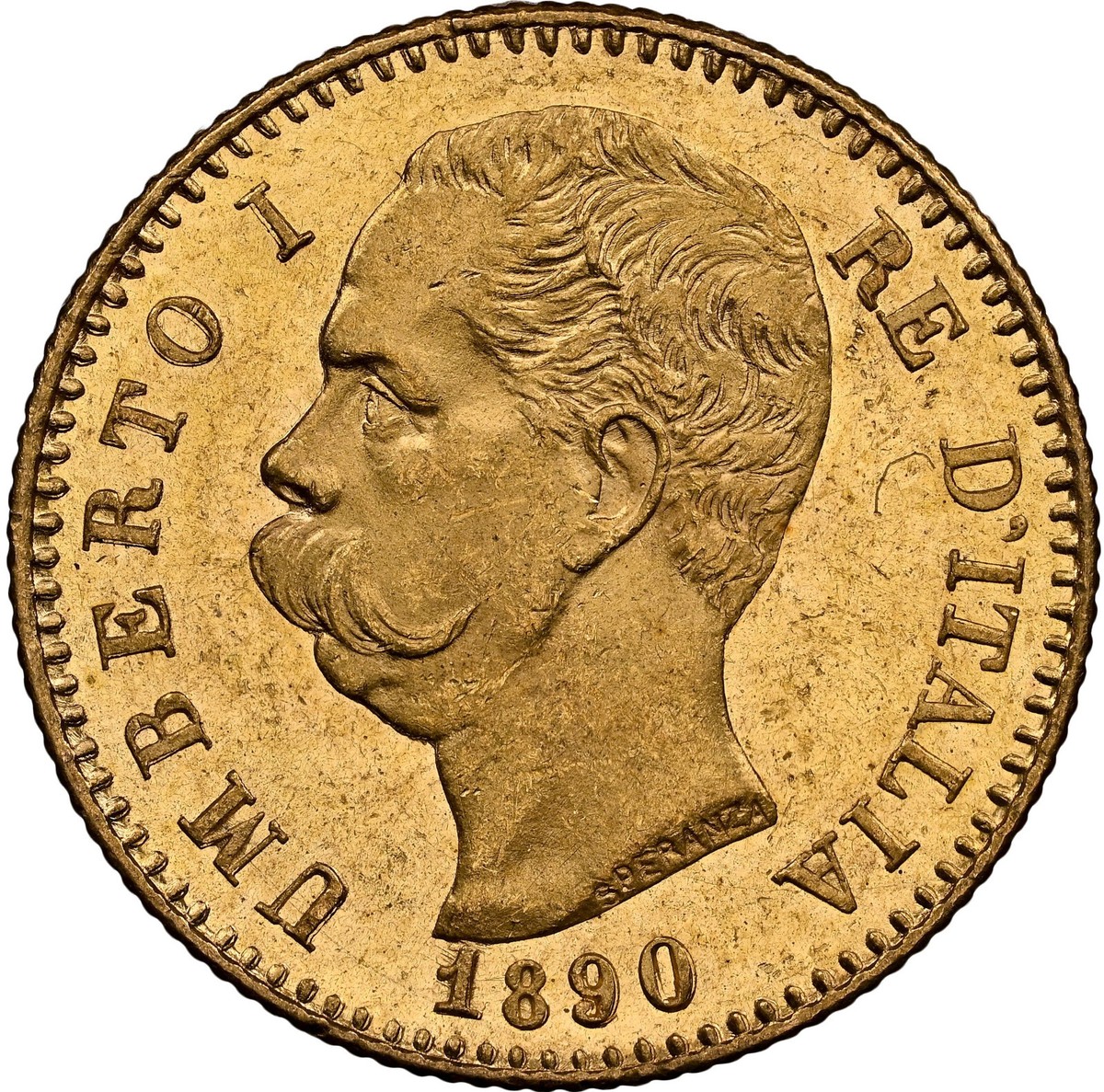 Italy: Umberto I Gold 20 Lire 1890-R NGC MS-64! Rome mint
