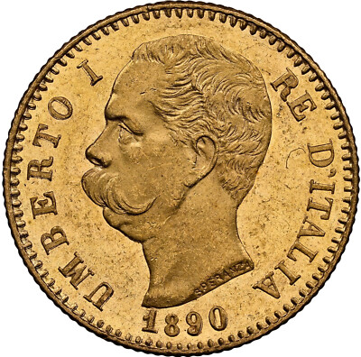 Italy: Umberto I Gold 20 Lire 1890-R NGC MS-64! Rome mint
