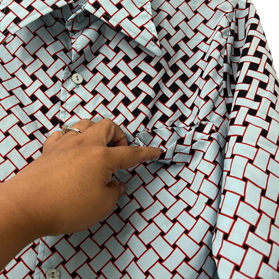 VTG Lancer California Blue Red Woven Print Long Sleeve Button Shirt Mens Size S - Image 3 of 4