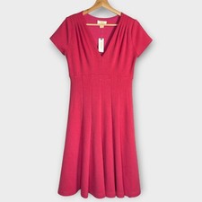ANTHROPOLOGIE Maeve Lincoln Center Dress SMALL Pink V-Neck Fit & Flare NEW