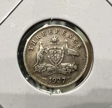 1927 AUSTRALIA SILVER 3 PENCE NICE COIN