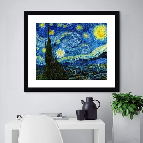 "Lona enmarcada Estampado Giclee Noche Estrellada de Vincent Van Gogh Arte de Pared 24""x32" - Imagen 3 de 5