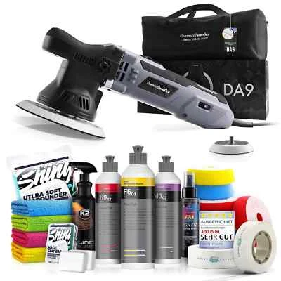 SHINY FREAKS Pulidora excéntrica chemicalworkz DA9 con kit de pulido Koch Chemie 20 piezas