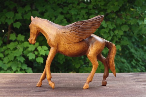10" Wooden Hand Carved Horse Pegasus Art Figurine Statue Sculpture Handmade Wood - Picture 4 of 6