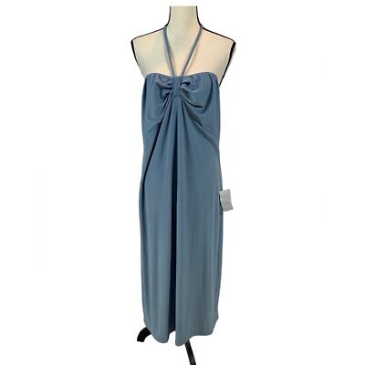 Dual Nature Ribbed Knit Spaghetti Strap Halter Midi Dress - Blue - size XL  | eBay