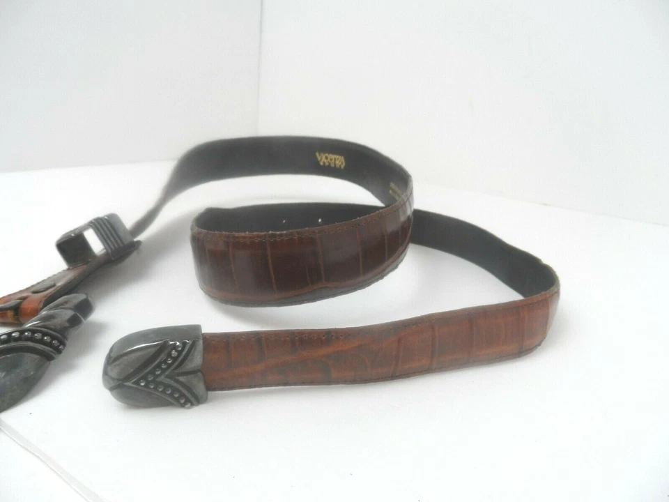 Cinturón Vicenza Sport Cuero Piel de becerro Estampado de Caimán Marrón con Tono Negro - Talla 30 Foto 3 de 4