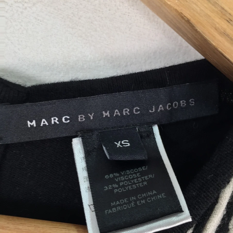 Marc Jacobs Mujer Vestido Punto Crepé Talla XS Ajuste Acampanado Negro Rayas 097076 Foto 3 de 4