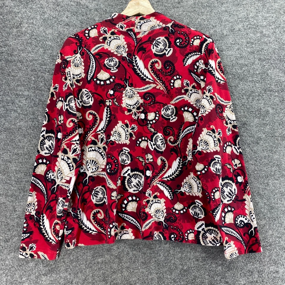 Suéter Pullover Kim Rogers Mujer XL Rojo Floral Cuello Alto Manga Larga Algodón Foto 2 de 4