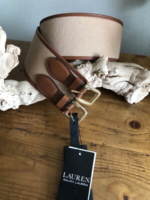Lauren Ralph Lauren Leather Trim Double Buckle Wide Belt