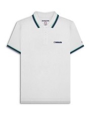 Lambretta Mens T-Shirt Twin Tipped Polo Button Fastening White Blue Green UK Siz