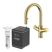 4 in 1 Instant Hot Water Kitchen Tap Swan Spout Brushed Brass Finish Scudo KoGE